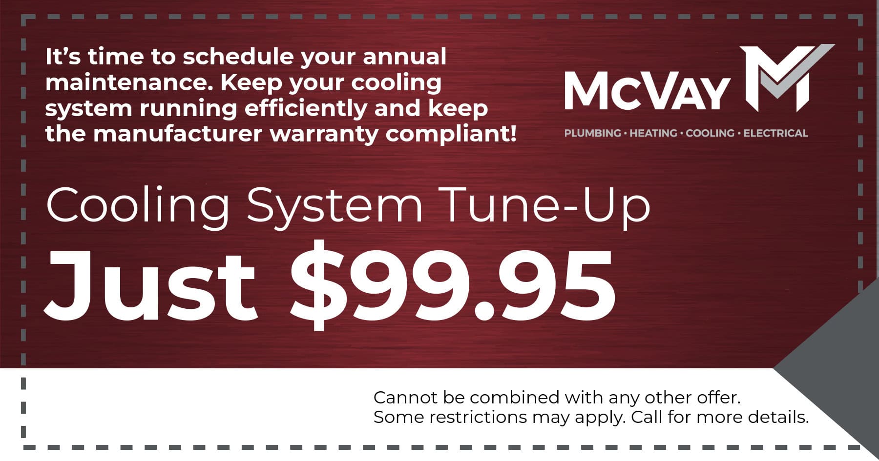 Don't wait for summer! Schedule your annual maintenance for your cooling system now! $99.95